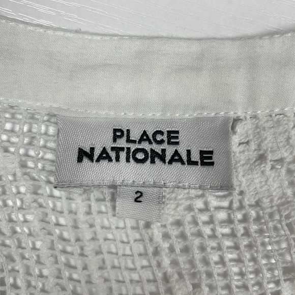 Place Nationale Crochet Button Down Flutter Sleeve Woven Blouse White Medium - Picture 7 of 7